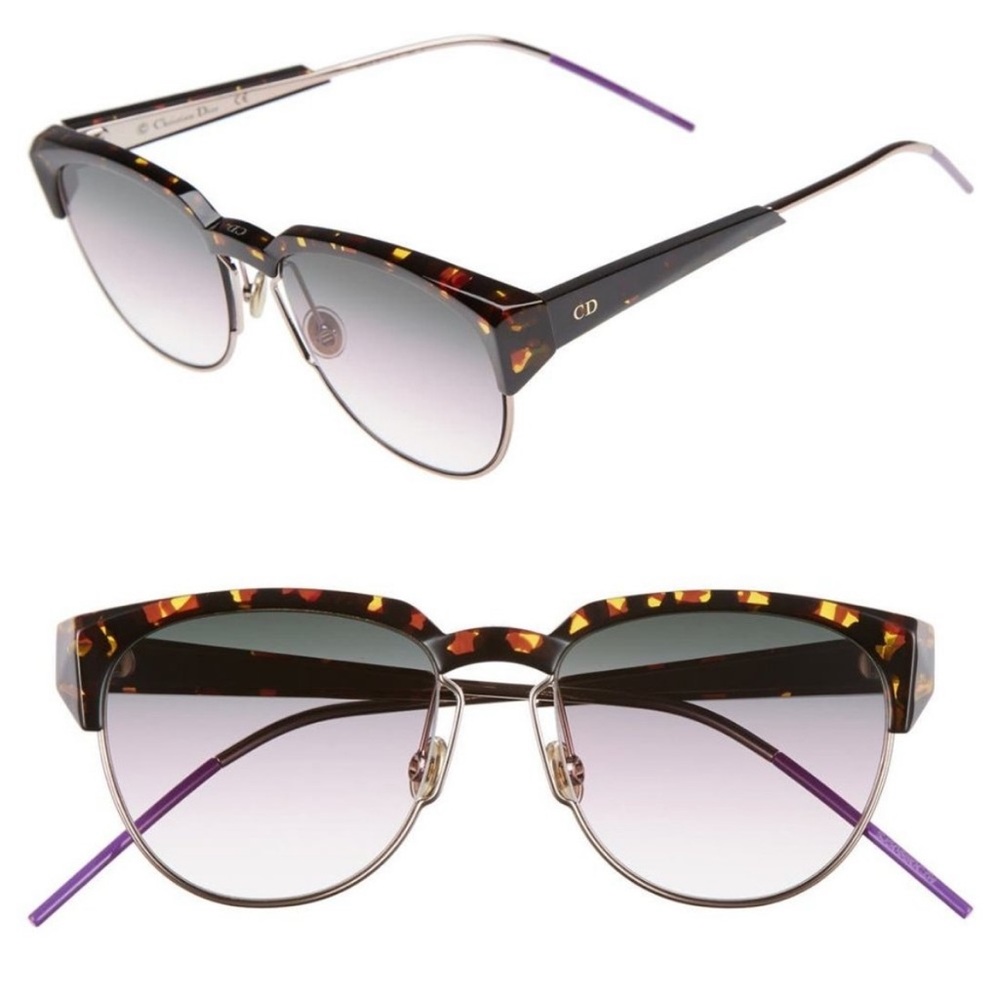 New Dior Faceted Spectral Tortoise Shell Sunglasses 01KSO Havana/Gold/Violet